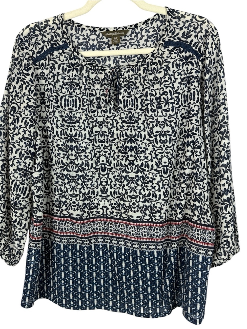 Tommy Bahama Oversized Floral Damask Border Print Cotton Blouse Top Small/P